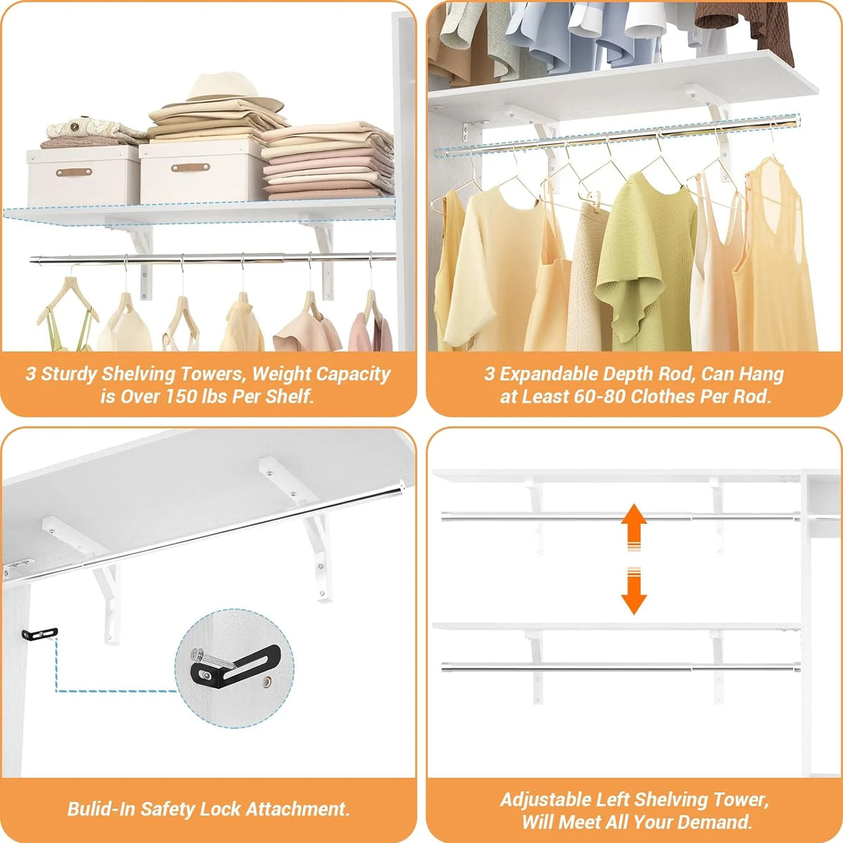 96'' White Closet System with 3 Shelving Towers Z60496