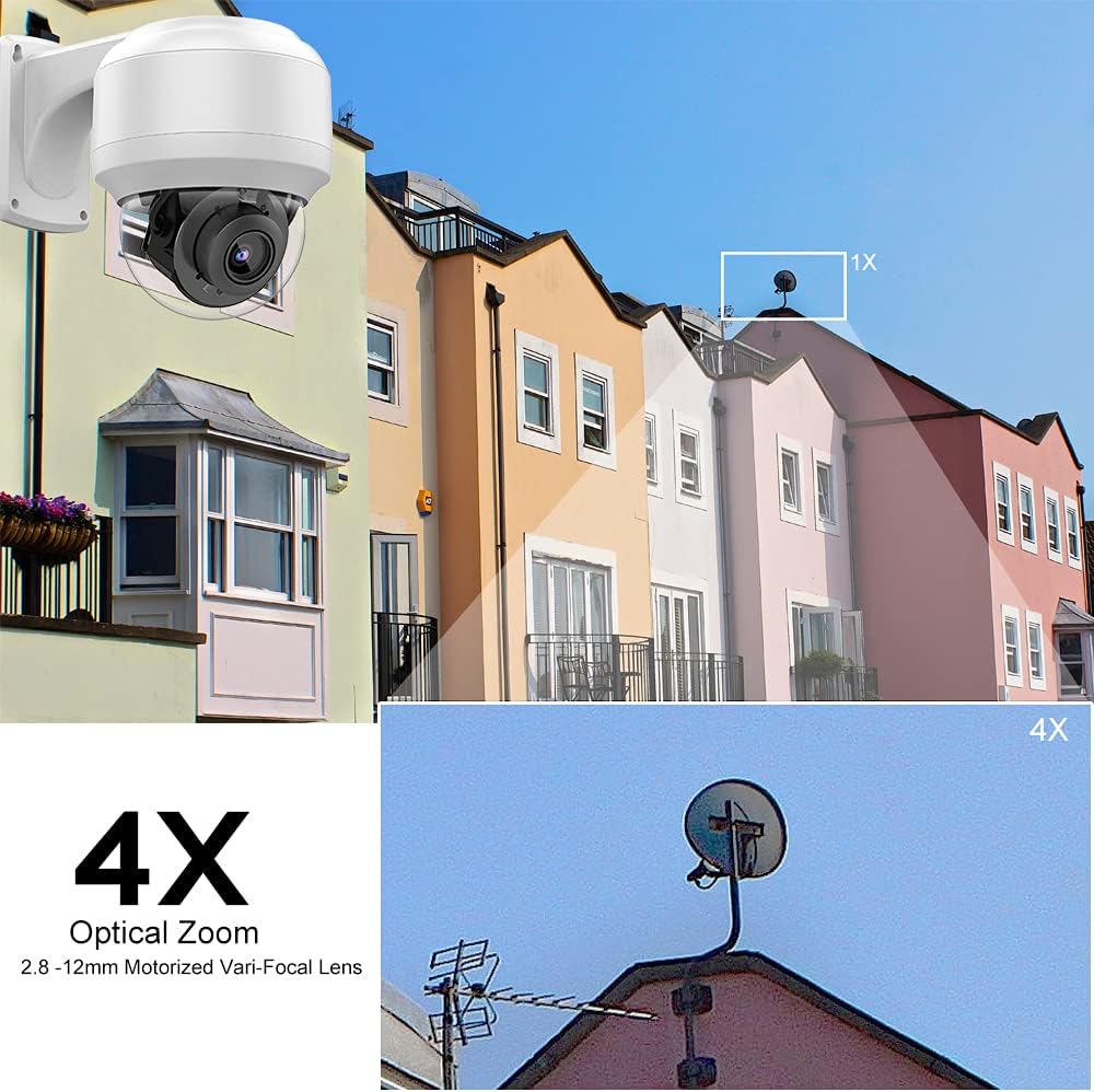 5MP PTZ PoE Dome IP Camera Outdoor with Mic/Audio, 4X Optical Zoom, 164ft Night Vision, H.265, IP67 Waterproof G706990