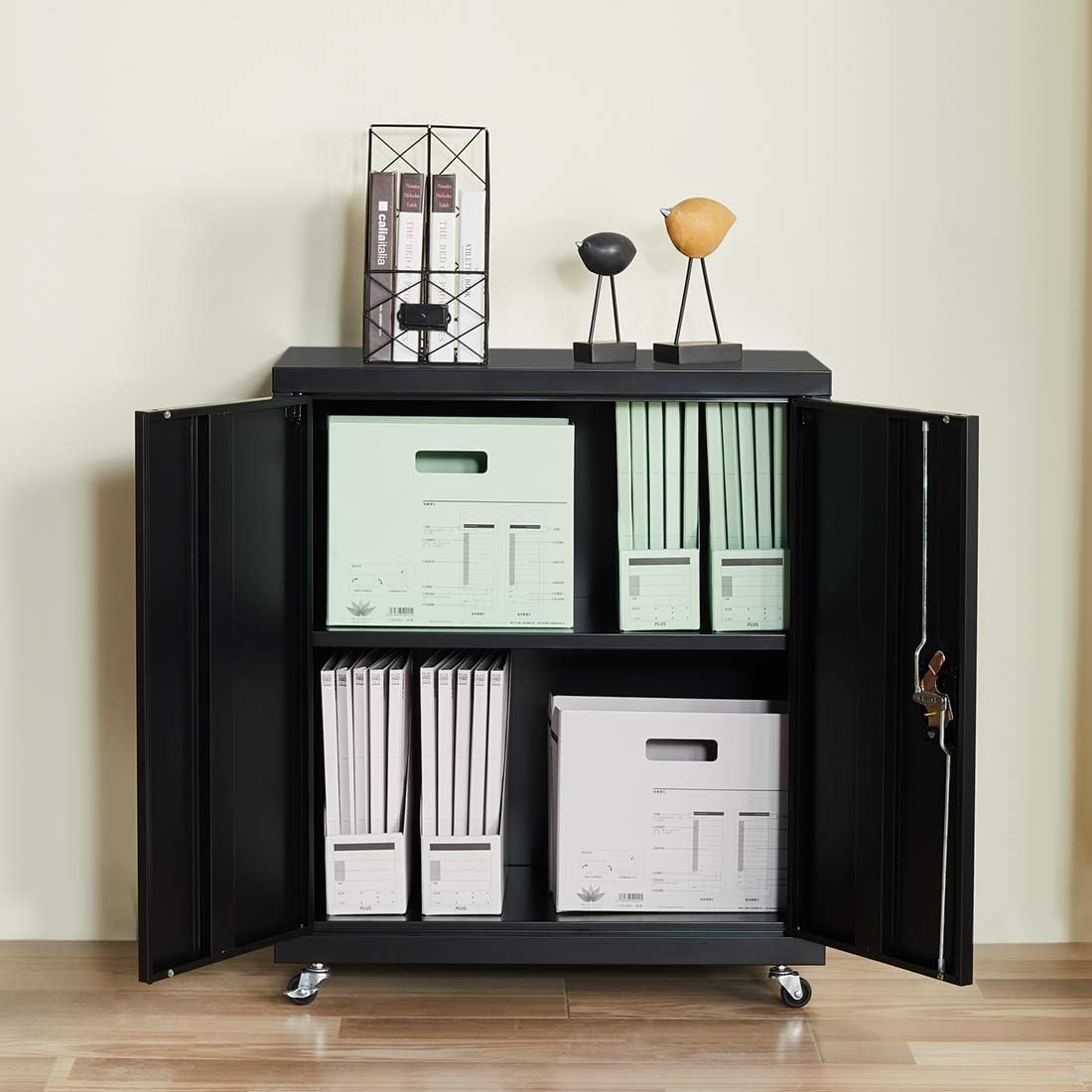 Black Metal Locking Cabinet with Wheels F2486
