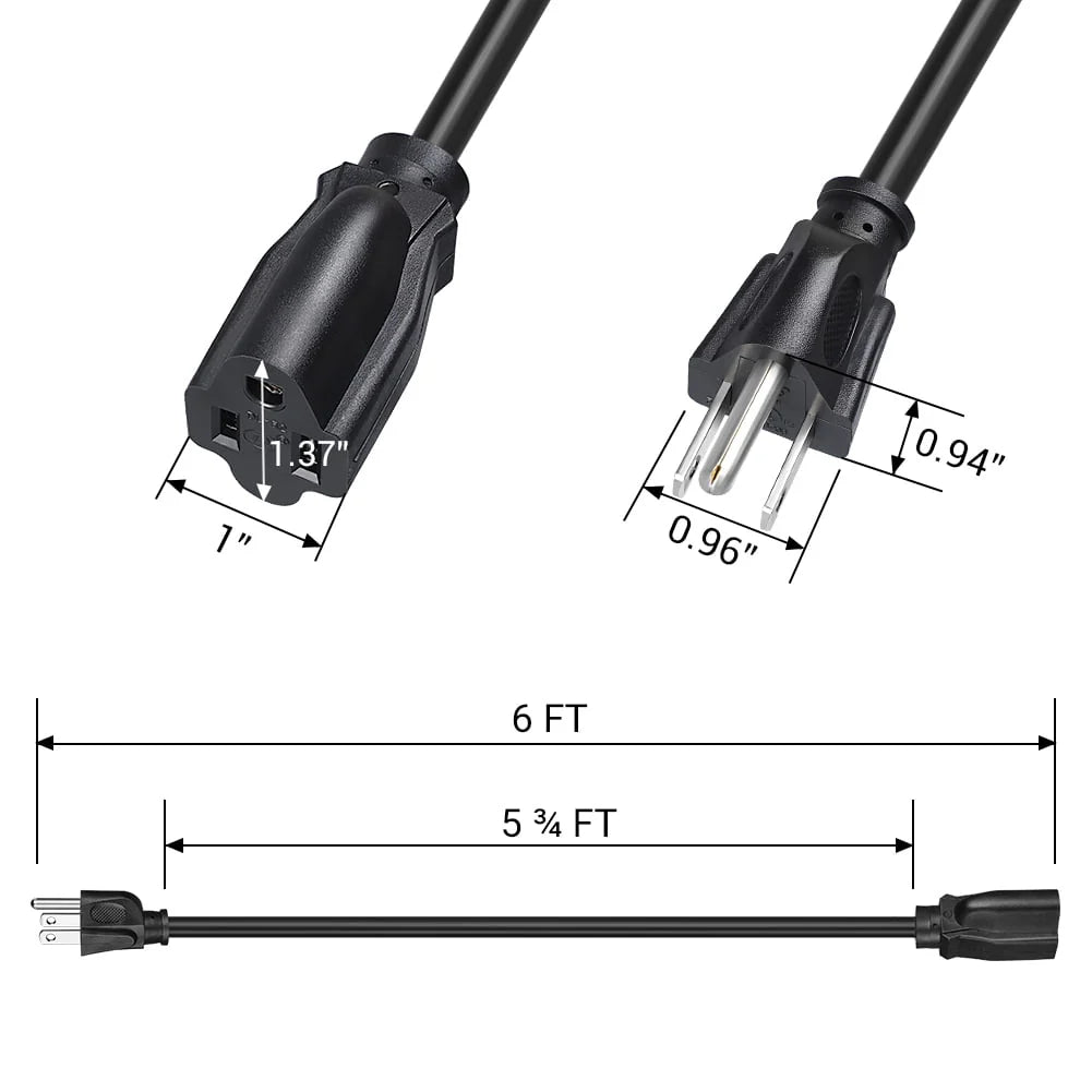 2 Pack 3FT 16 AWG 3 Prong Extension Cord I827160