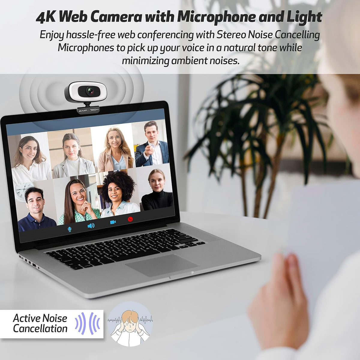 4K Webcam with Light, 8MP Autofocus USB Web Cam with Microphone, Tripod, USBC, Privacy Cover, Pack of 2 K64912