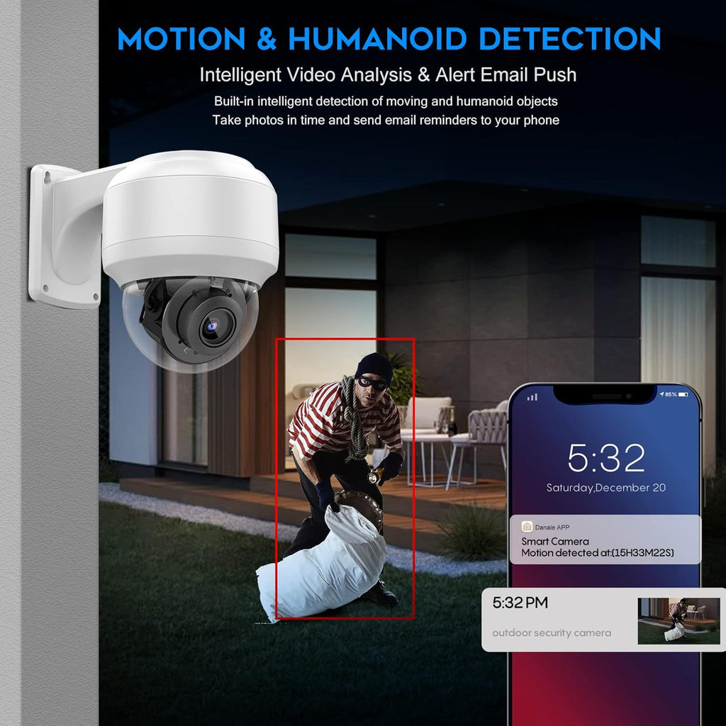 5MP PTZ PoE Dome IP Camera Outdoor with Mic/Audio, 4X Optical Zoom, 164ft Night Vision, H.265, IP67 Waterproof G706990