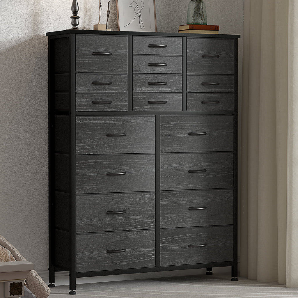 Rustic Brown 18 Drawer Fabric Dresser with Steel Frame O1724