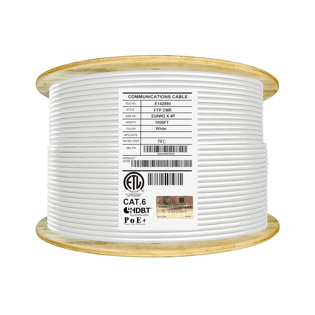 Bulk Ethernet Cable Reel, Cat6 Shielded Riser, 1000ft, Black U92801