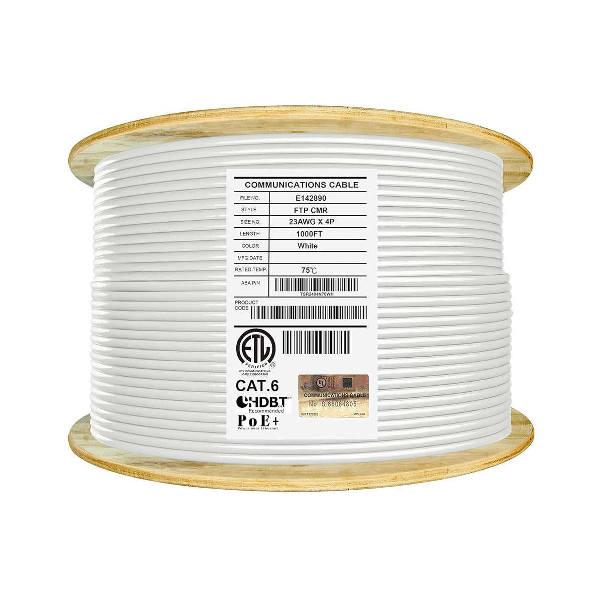 Bulk Ethernet Cable Reel, Cat6 Shielded Riser, 1000ft, Black U92801