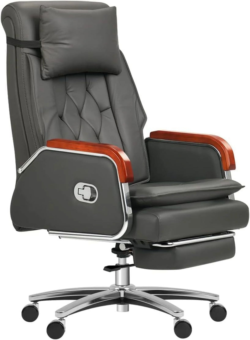 Black Leather Reclining Office Chair with Footrest B2267