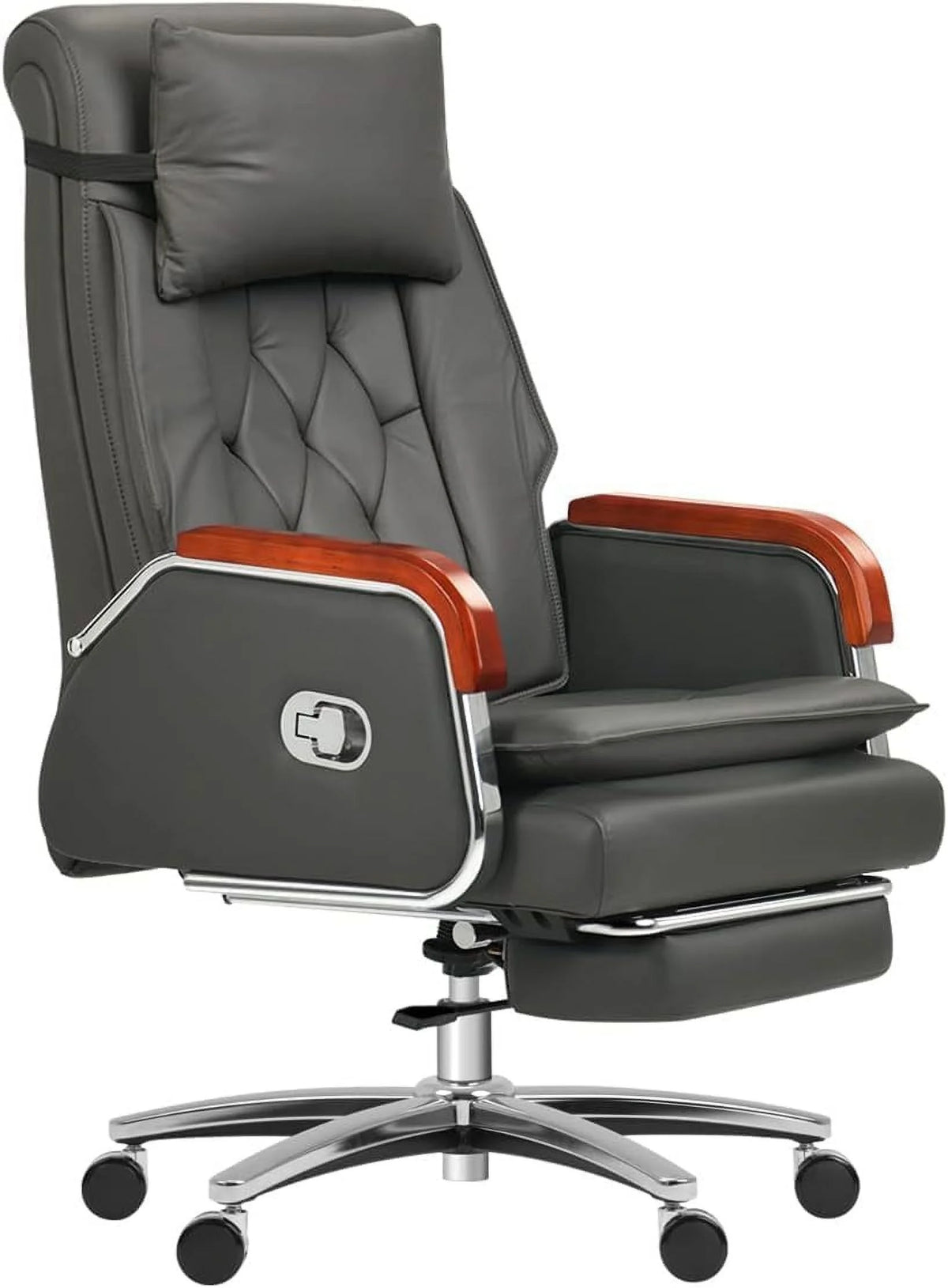 Black Leather Reclining Office Chair with Footrest B2267