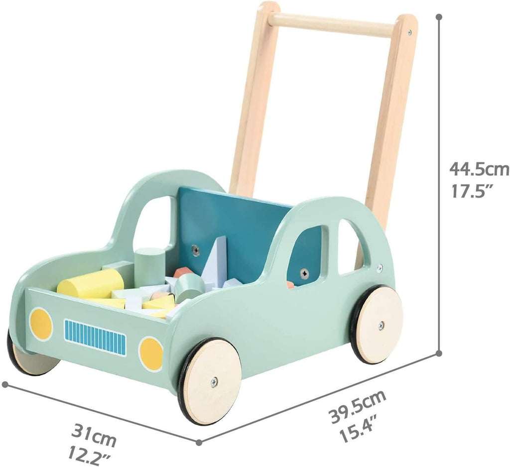 Green Wooden Baby Walker with Wheel, Blocks Trolley, Push & Pull Toys, Pack of 2 R262