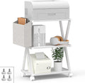White 3 Tier Wood Printer Stand with Storage Bag I13502