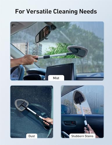 Windshield Cleaner with 4 Reusable Microfiber Pads and Extendable Handle N635760