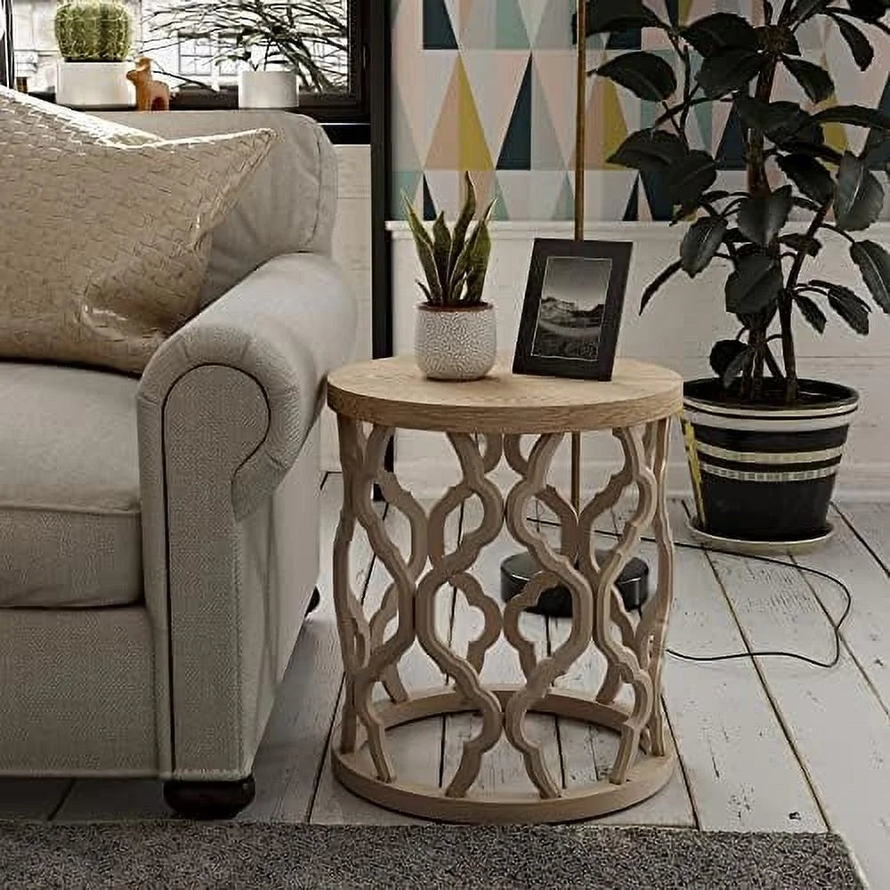 Round Black Distressed Wood End Table C708737
