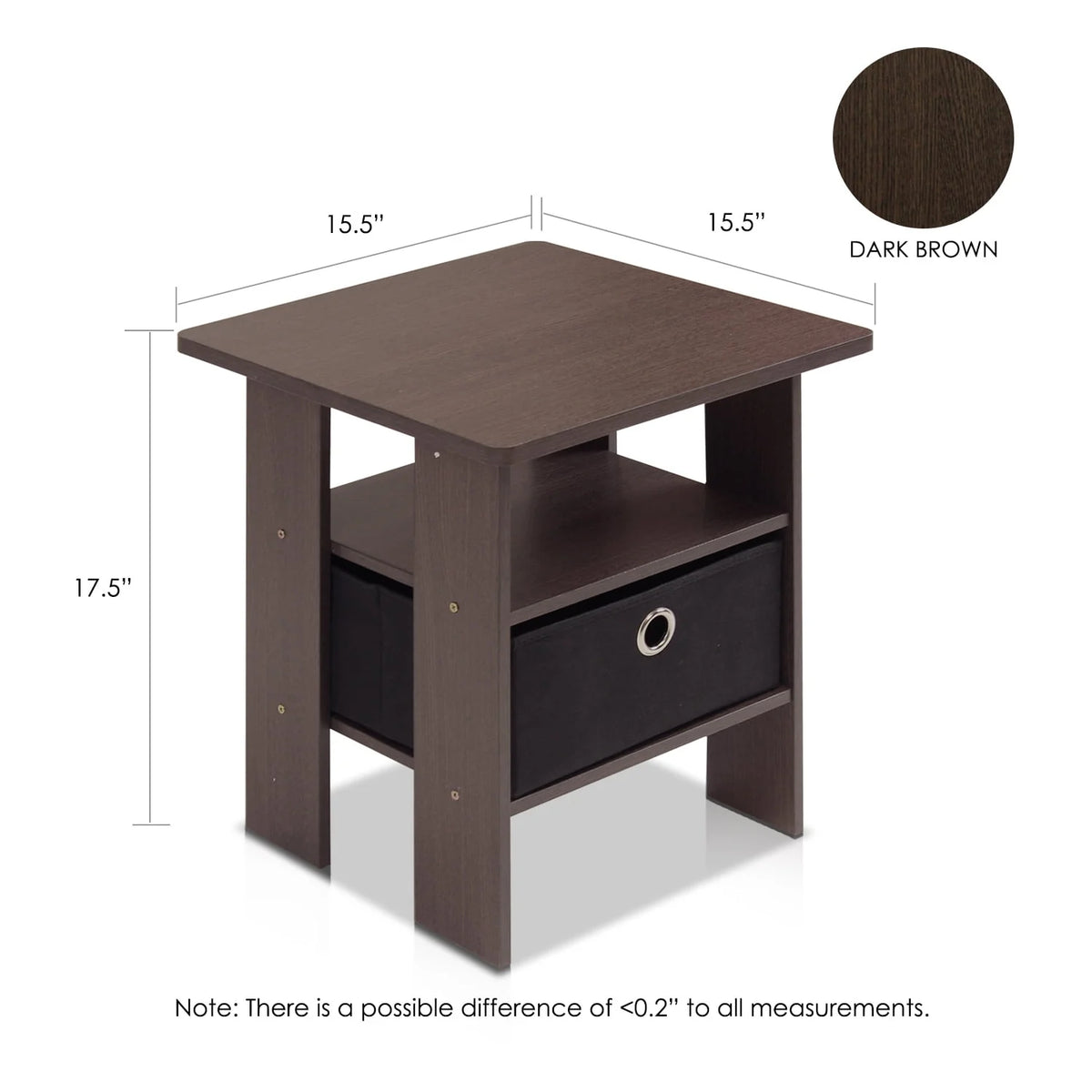 French Oak Grey Black Set of 2 End Table Nightstand with Bin Drawer O5093