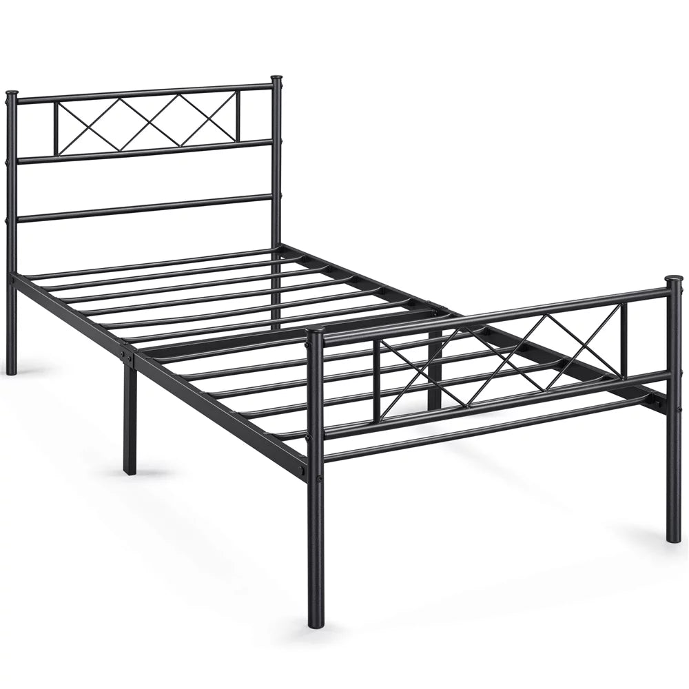 Black Twin Metal Slatted Bed Frame with Headboard Footboard S5250