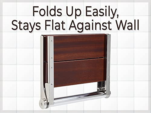 Teak Shower Seat - Type 304 Stainless Steel/Contoured 1" Natural Wood Slats/ADA Folding Wall Mount Bench/Matte Black / 18" x 16" B52347