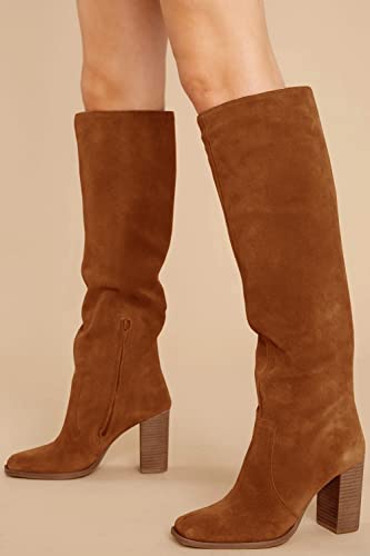 Womens Knee High Boots Chunky High Heel Square Toe Side Zipper Wide Calf Boot L899