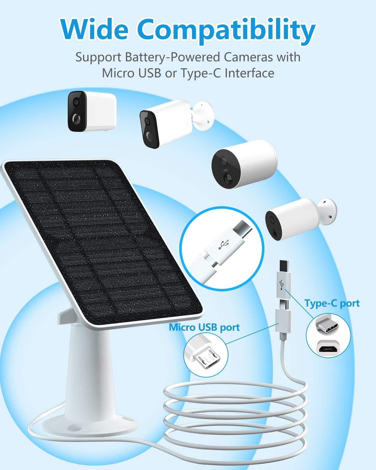 2 Pack 5V 4W Waterproof Solar Panel Kit for Security Camera X8163