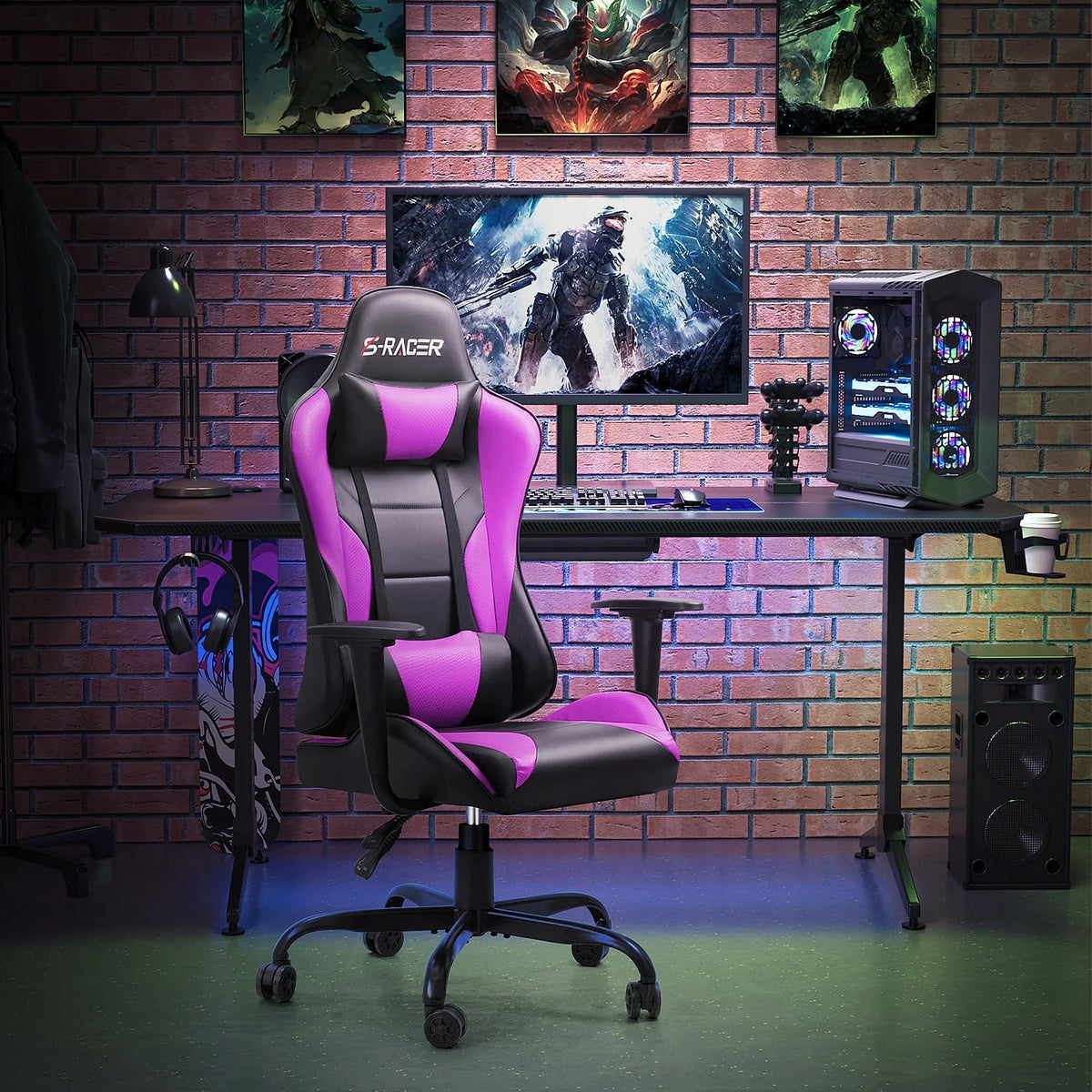 Black PU Leather Ergonomic Gaming Chair with Headrest Y121
