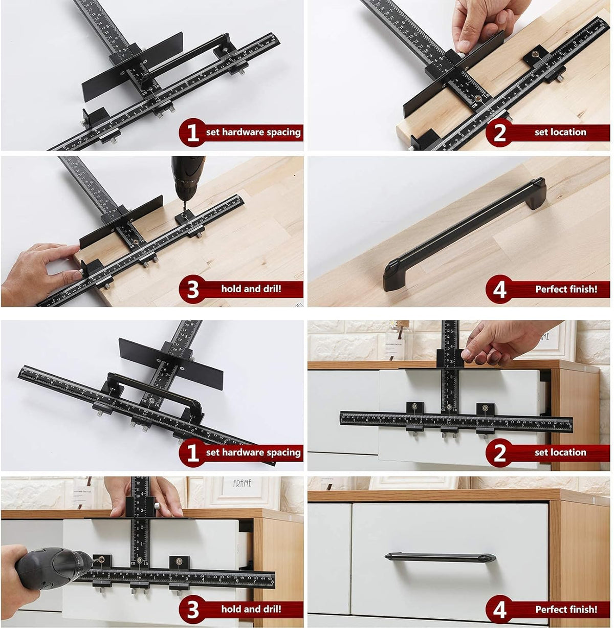 Aluminum Alloy Adjustable Drill Guide Template Tool for Cabinet Hardware Installation R300