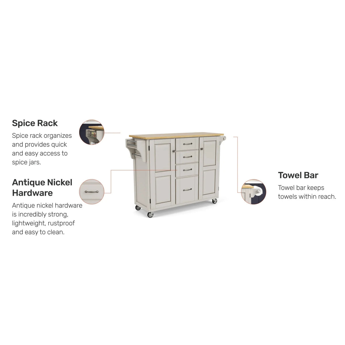 Off White Wood Rolling Kitchen Cart M443127