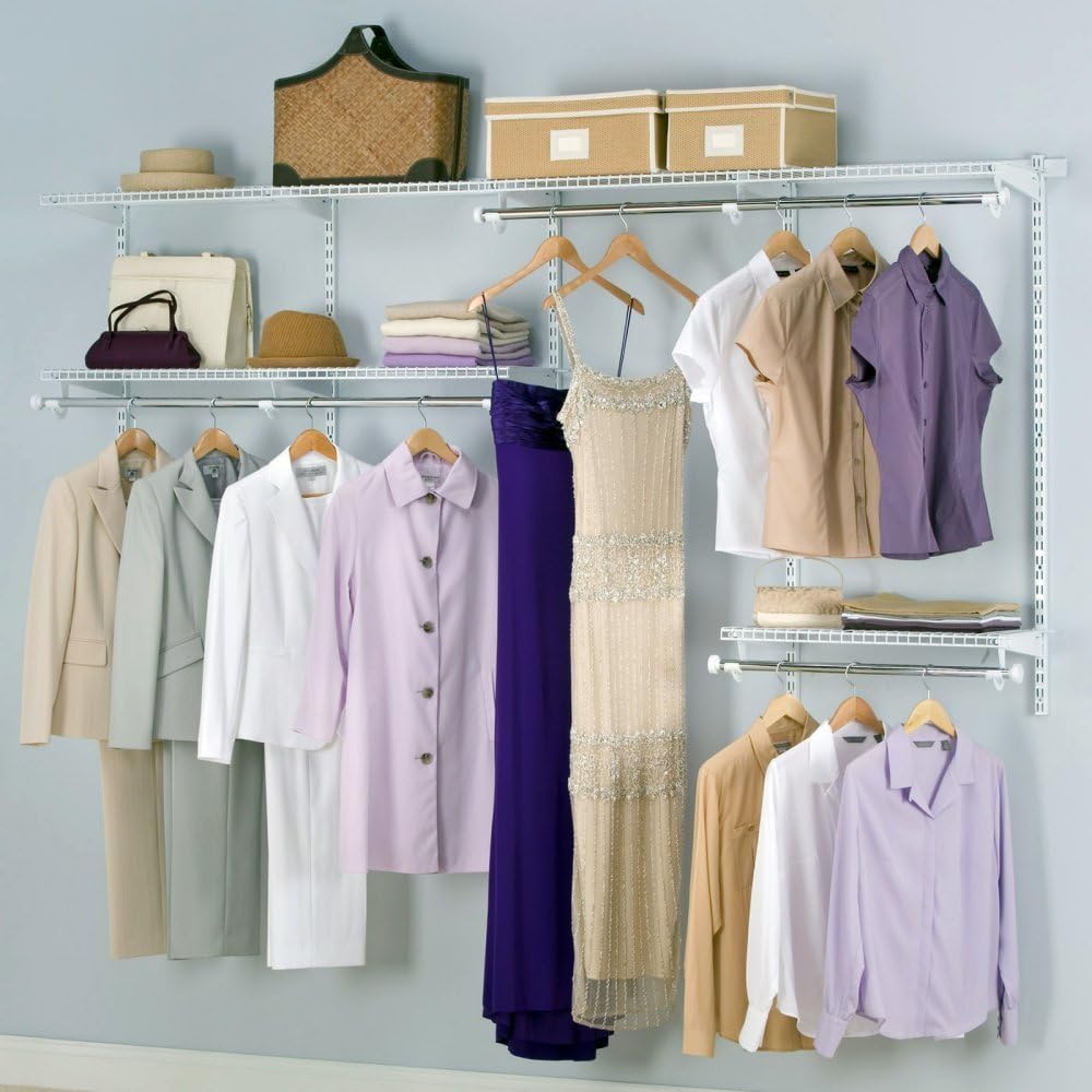 White Wire Shelving Kit with Expandable Shelving and Telescoping Rods G82004