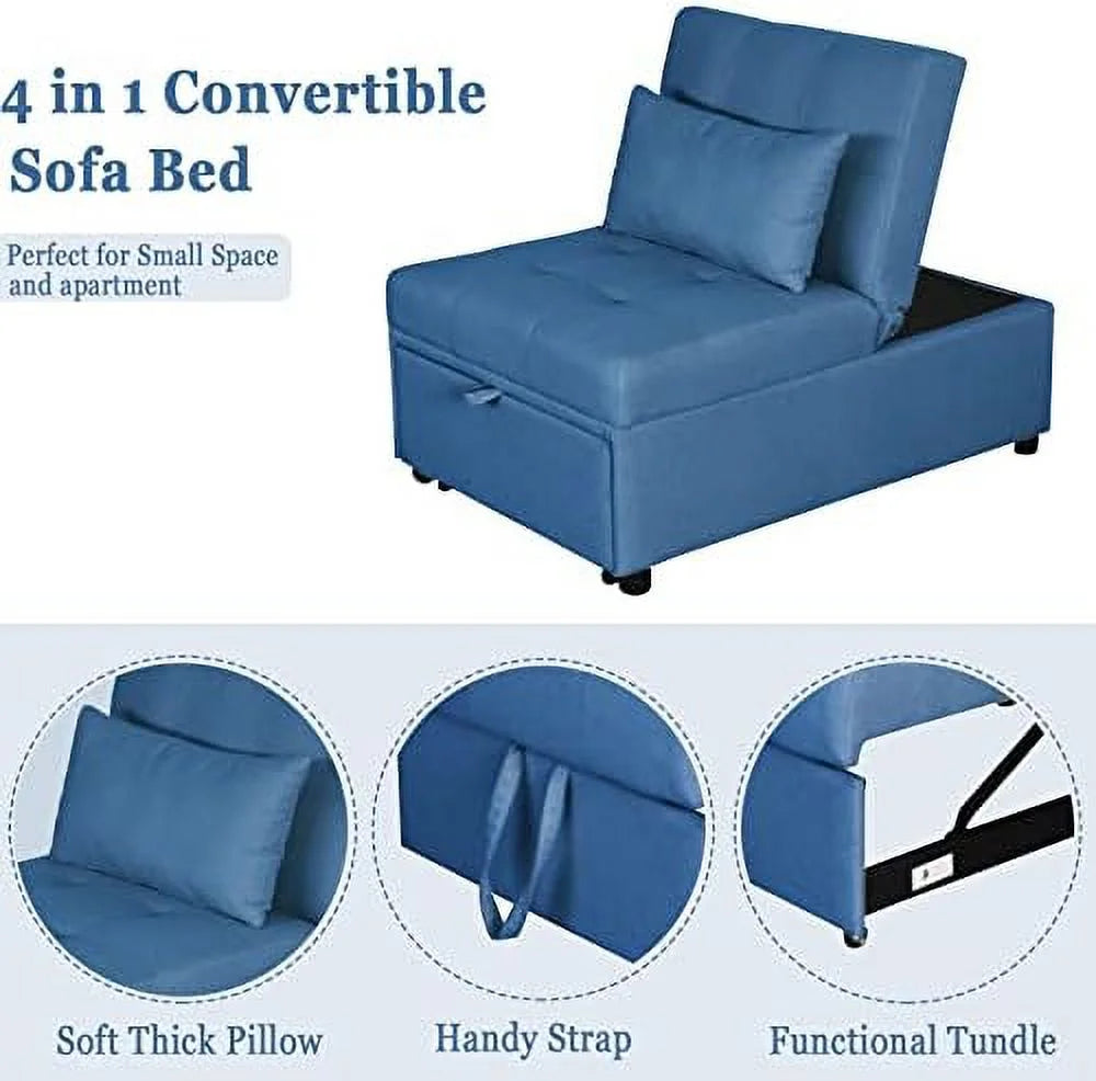 Black Convertible Sleeper Chair Bed with Ottoman U97317