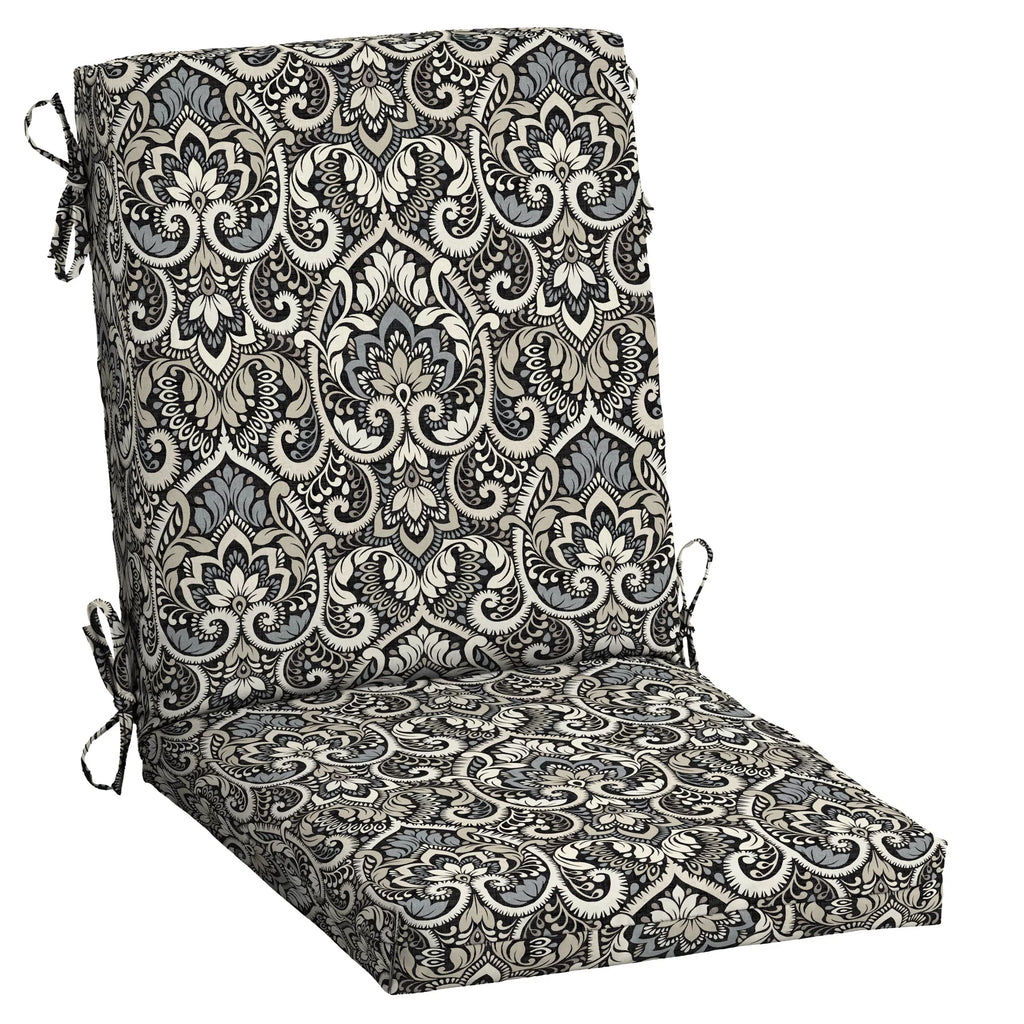 Black Damask Outdoor Dining Chair Cushion 20 x 20 A21994