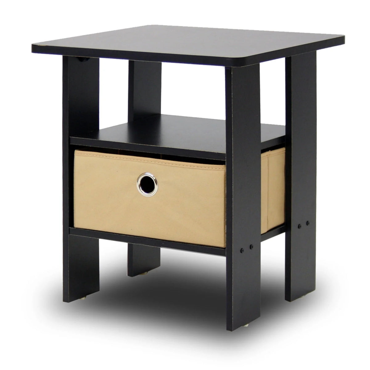 French Oak Grey Black Set of 2 End Table Nightstand with Bin Drawer O5093