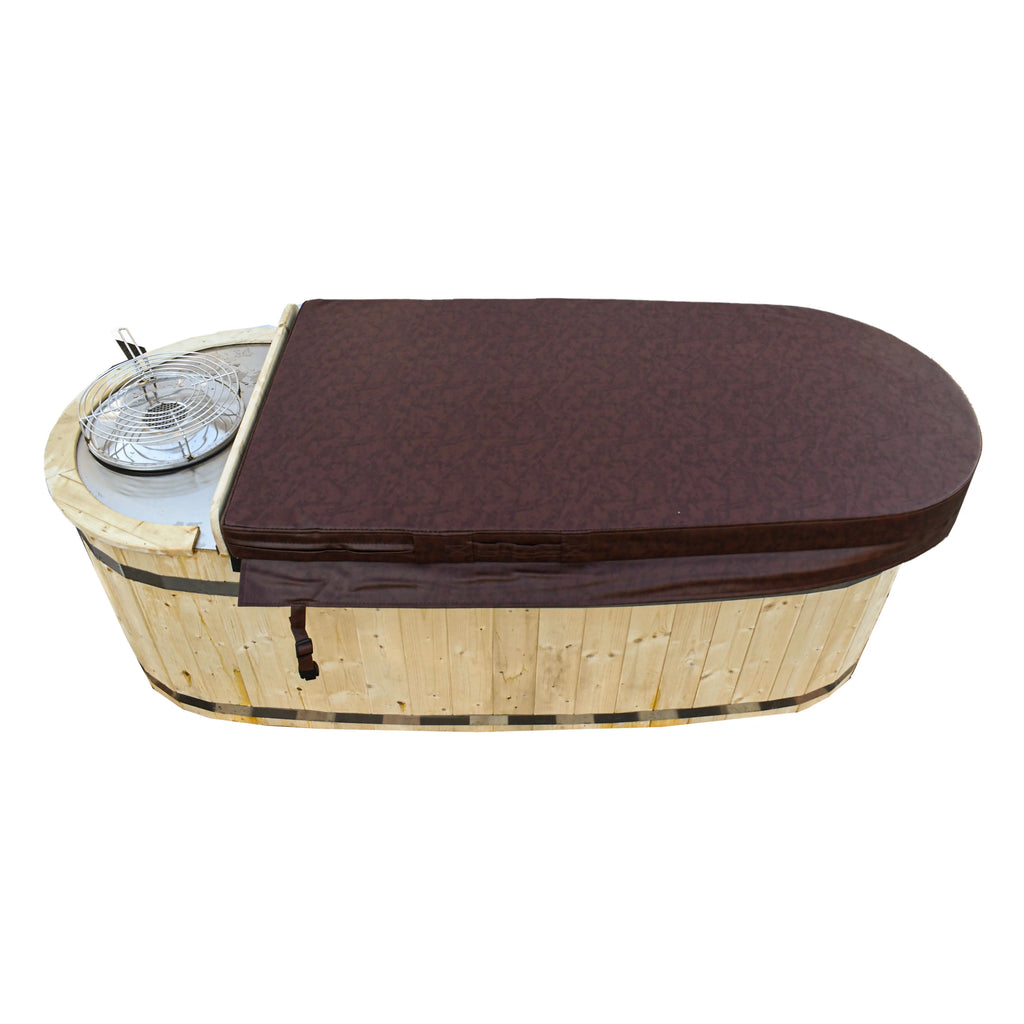 Natural Pine Wood Hot Tub 2 Persons 132 Gallons with Charcoal Stove J20915
