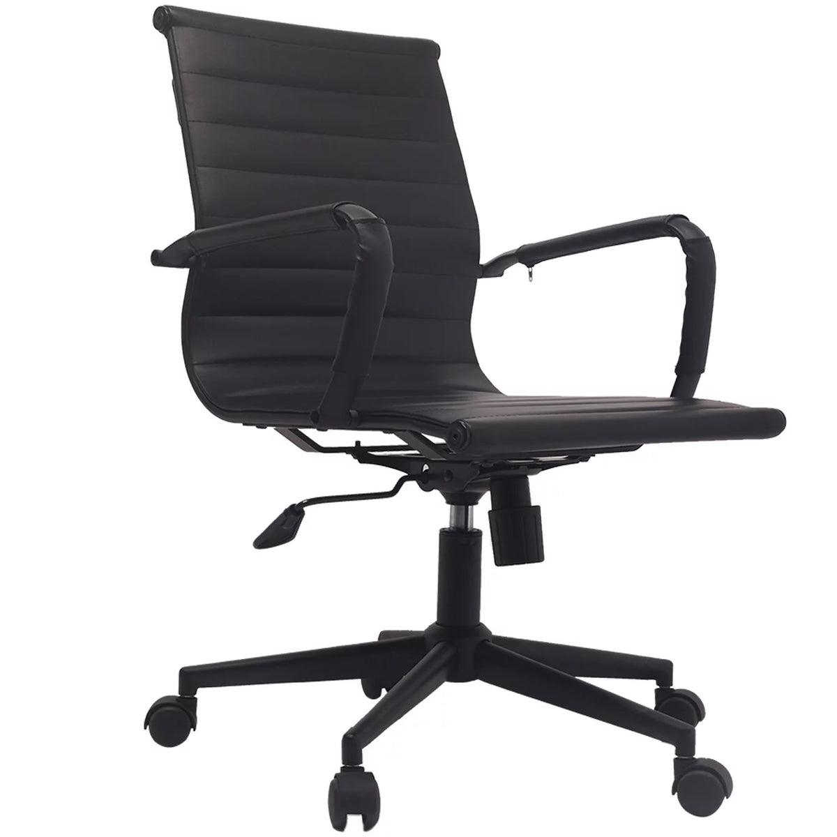 Mid Century Black PU Leather Office Chair with Arms and Wheels H89615