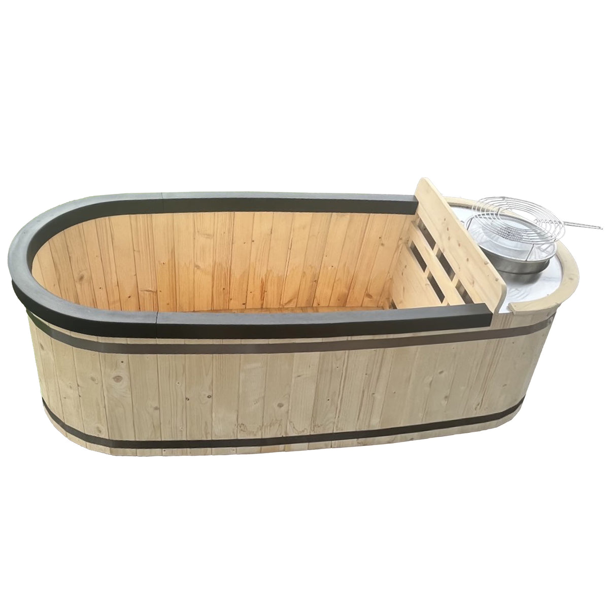 Natural Pine Wood Hot Tub 2 Persons 132 Gallons with Charcoal Stove J20915