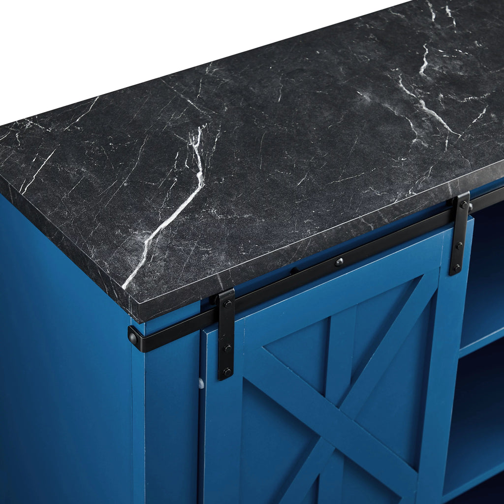 Navy Blue Wood Buffet Cabinet with Barn Door W15271