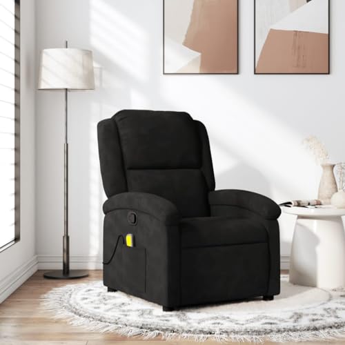Black Velvet Massage Recliner Chair with Adjustable Footrest and Headrest Q9802
