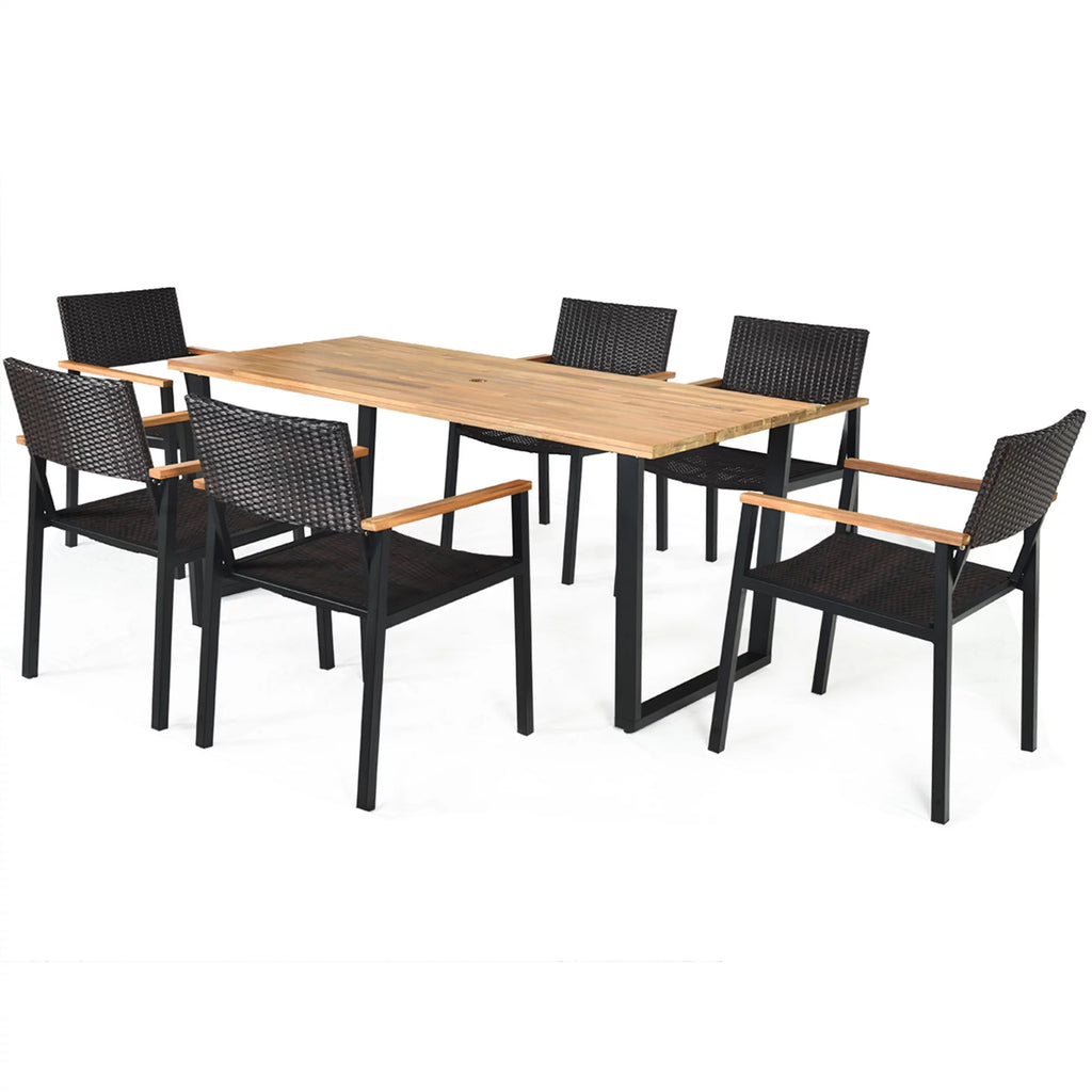 7 Pc Patio Dining Set with Umbrella Hole D25550
