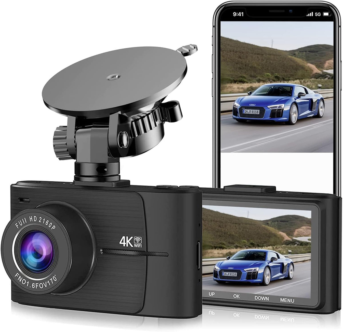4K Dash Cam with WiFi, 3" IPS Screen, 170° Wide Angle, Parking Monitor Z37043