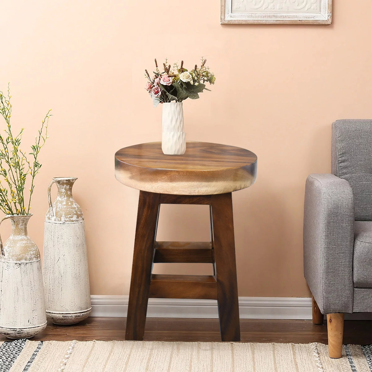 Small Round Wood Stool Side Table K662