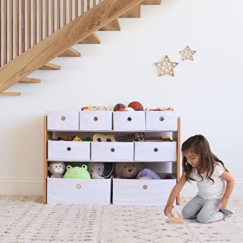 Natural White Toy Storage Organizer with 9 Removable Fabric Bins N7299