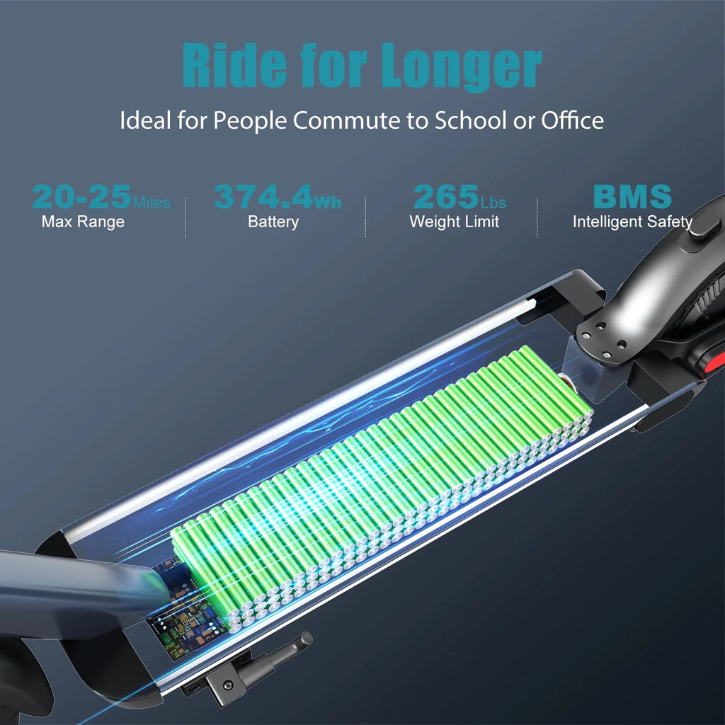 Electric Scooter 350W Motor 9 In Tires 20 mph 20 Miles 265 Lbs Silver T506