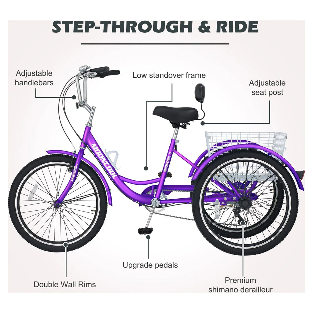 20"/24"/26" 7 Speed Adult Tricycles with Large Basket N669