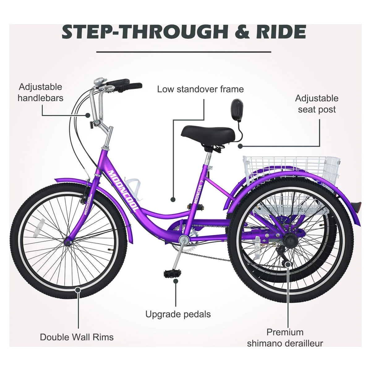 20"/24"/26" 7 Speed Adult Tricycles with Large Basket N669