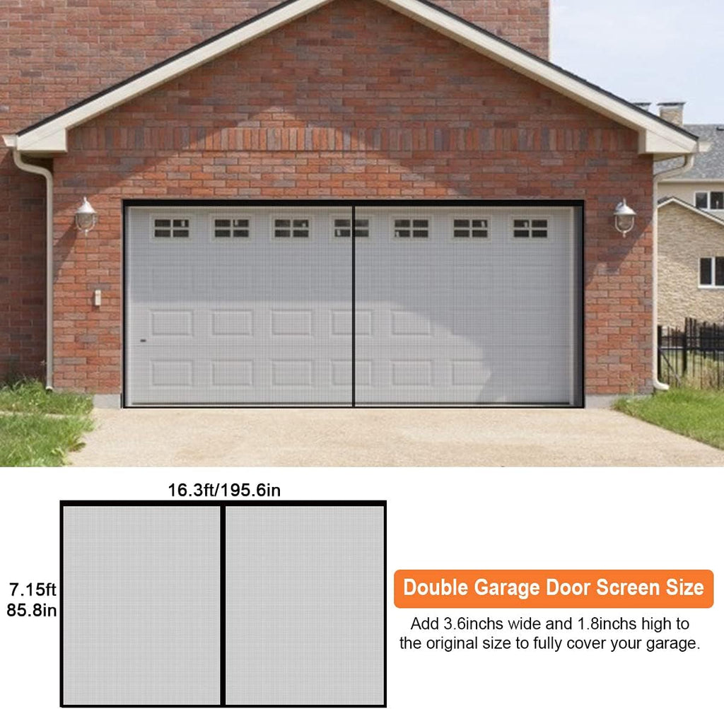 16x7FT Fiberglass Mesh Garage Door Screen with Magnetic, Pack of 2 N8095