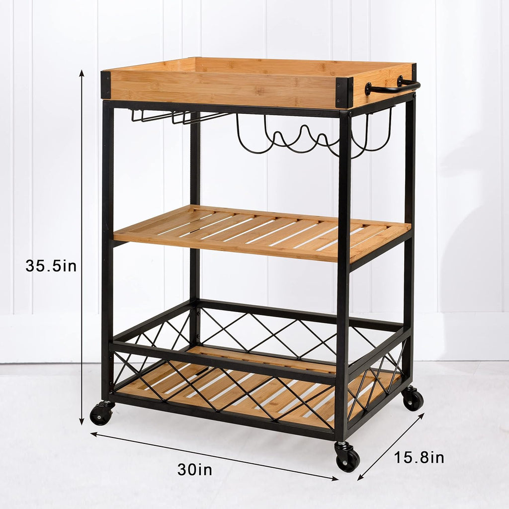 Bamboo Kitchen Cart with Mesh Shelves N527