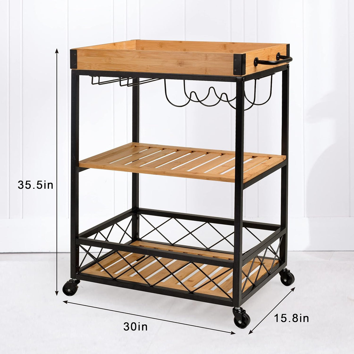 Bamboo Kitchen Cart with Mesh Shelves N527