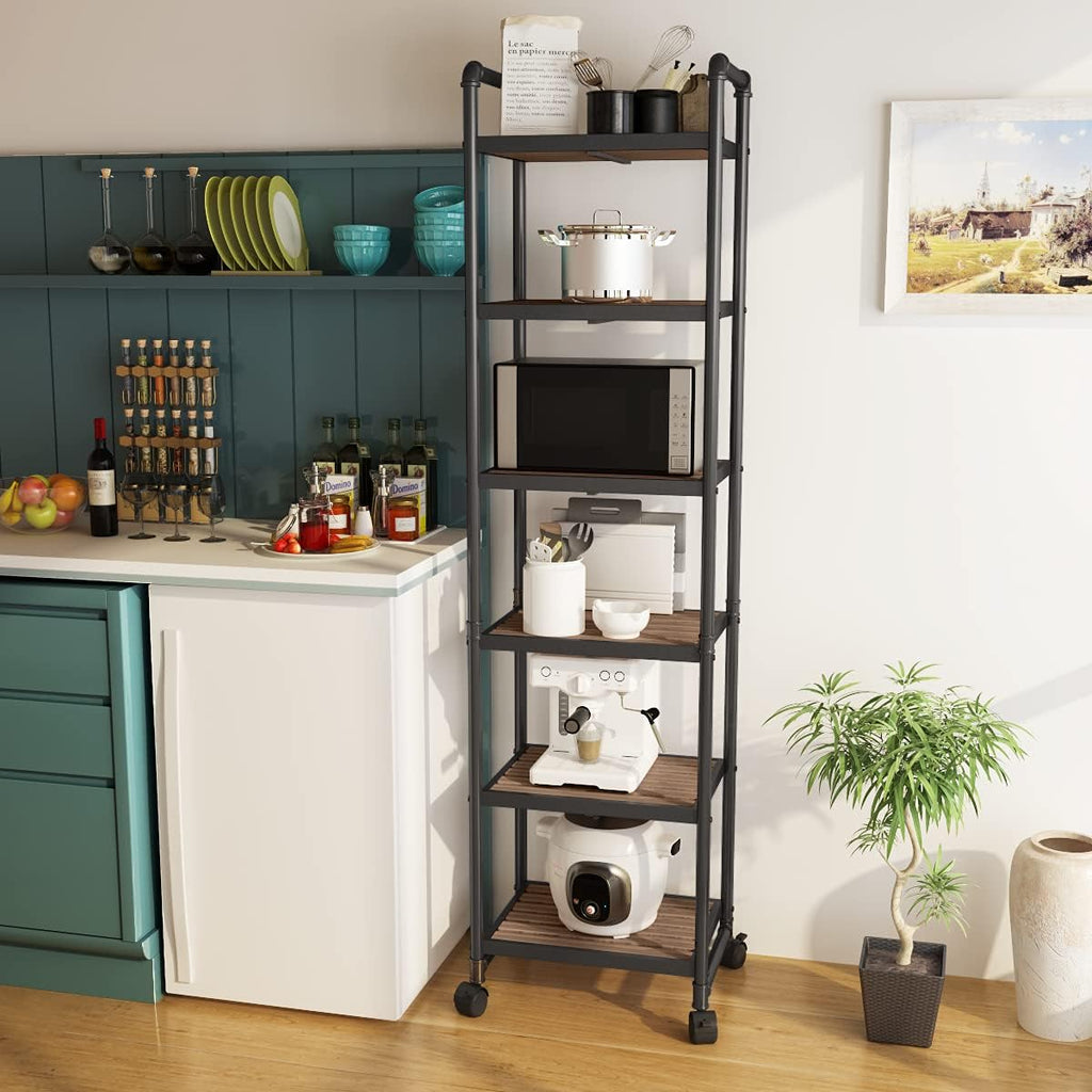 6-Tier Rolling Storage Cart with Metal Frames, Rustic Brown N415938