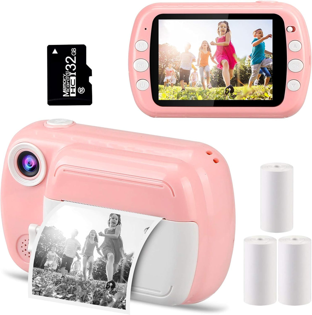 Instant Camera with 3.5-inch Screen, 1080p HD Video, 4 Rolls Printing Paper, 32GB Card B74284