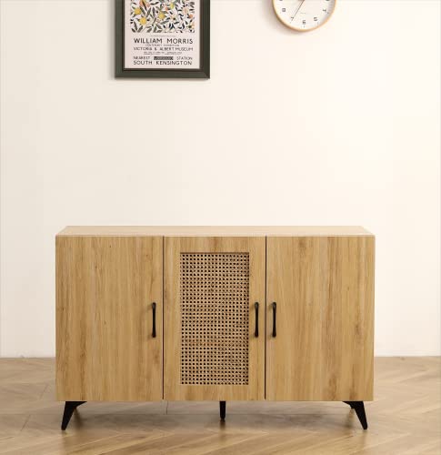 45" Sideboard Buffet Cabinet with Rattan Mesh Doors, Melamine and Carbon Steel Storage Cabinet M640903