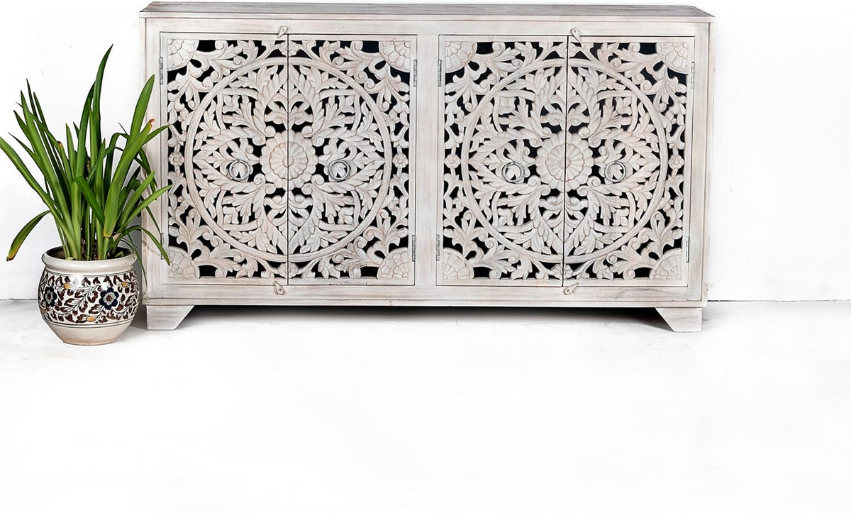 Hand Carved White Sideboard Cabinet I9064