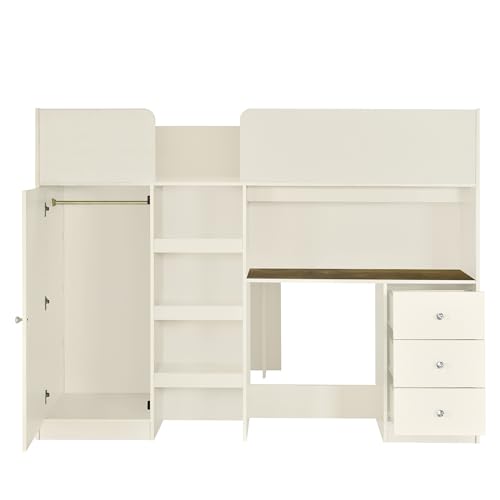 Gray Full Size Wood Loft Bed with Desk K4336