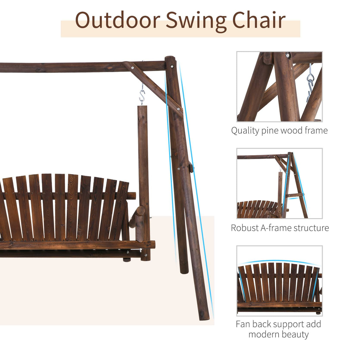 6.5 ft Outdoor Solid Wood Garden Swing X7387