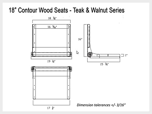 Teak Shower Seat - Type 304 Stainless Steel/Contoured 1" Natural Wood Slats/ADA Folding Wall Mount Bench/Matte Black / 18" x 16" B52347