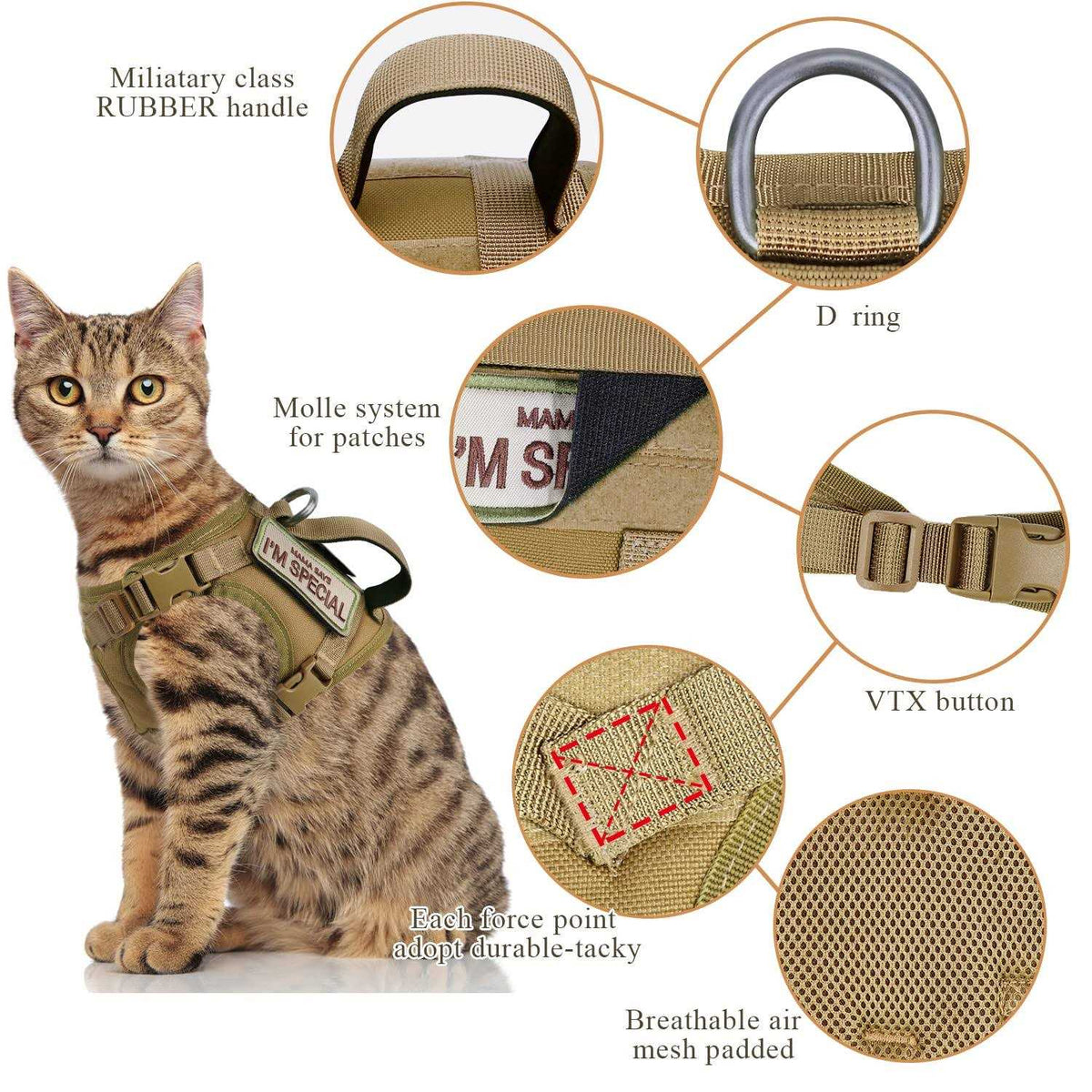 Tactical Cat Harness Soft Mesh Adjustable Pet Vest Harness X26054